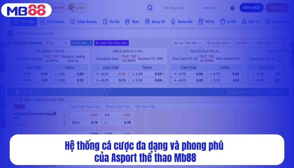 Hệ thống cá cược đa dạng và phong phú của Asport thể thao Mb88